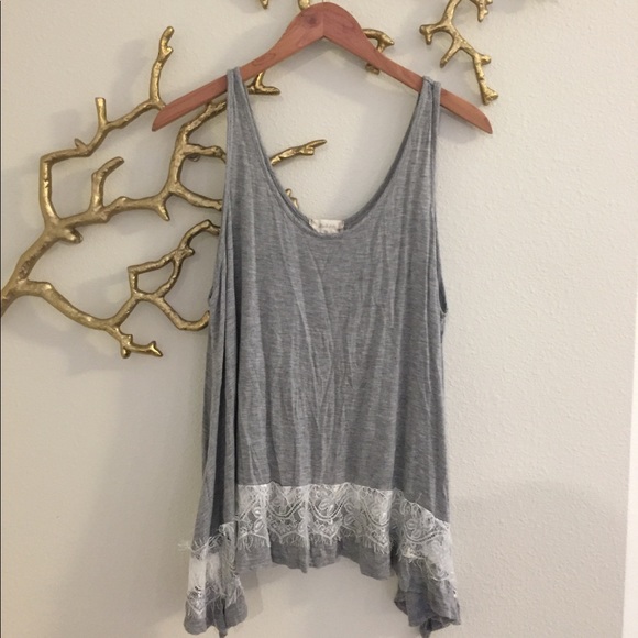 Altar'd State Tops - Heather Gray & Lace Cotton Top
